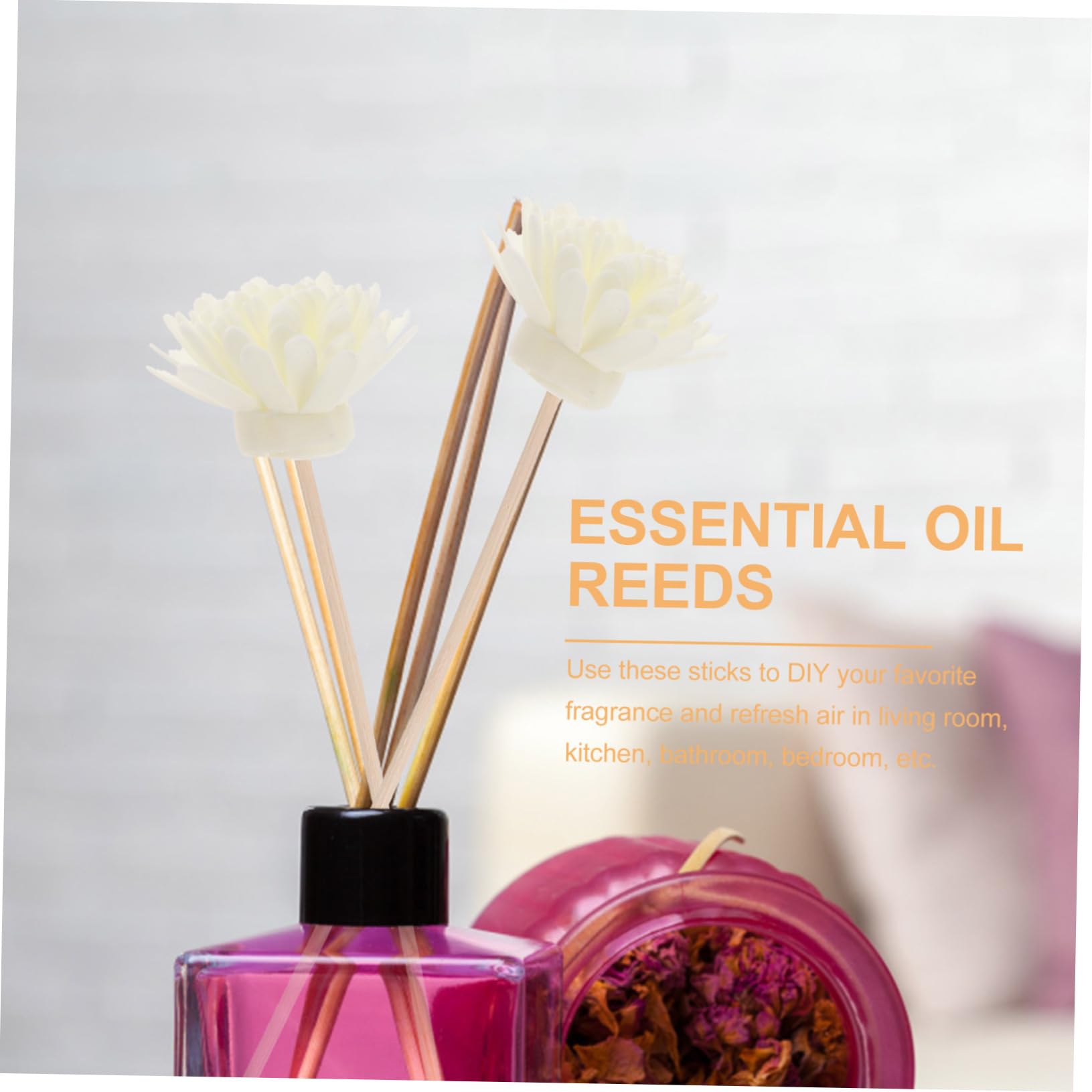 Unomor Set of 5 Essential Oil Diffuser Replacement Sticks Rattan Aroma Diffuser Chrysanthemum Scent for Home Decor DIY Fragrance Small Diameter for Easy Use