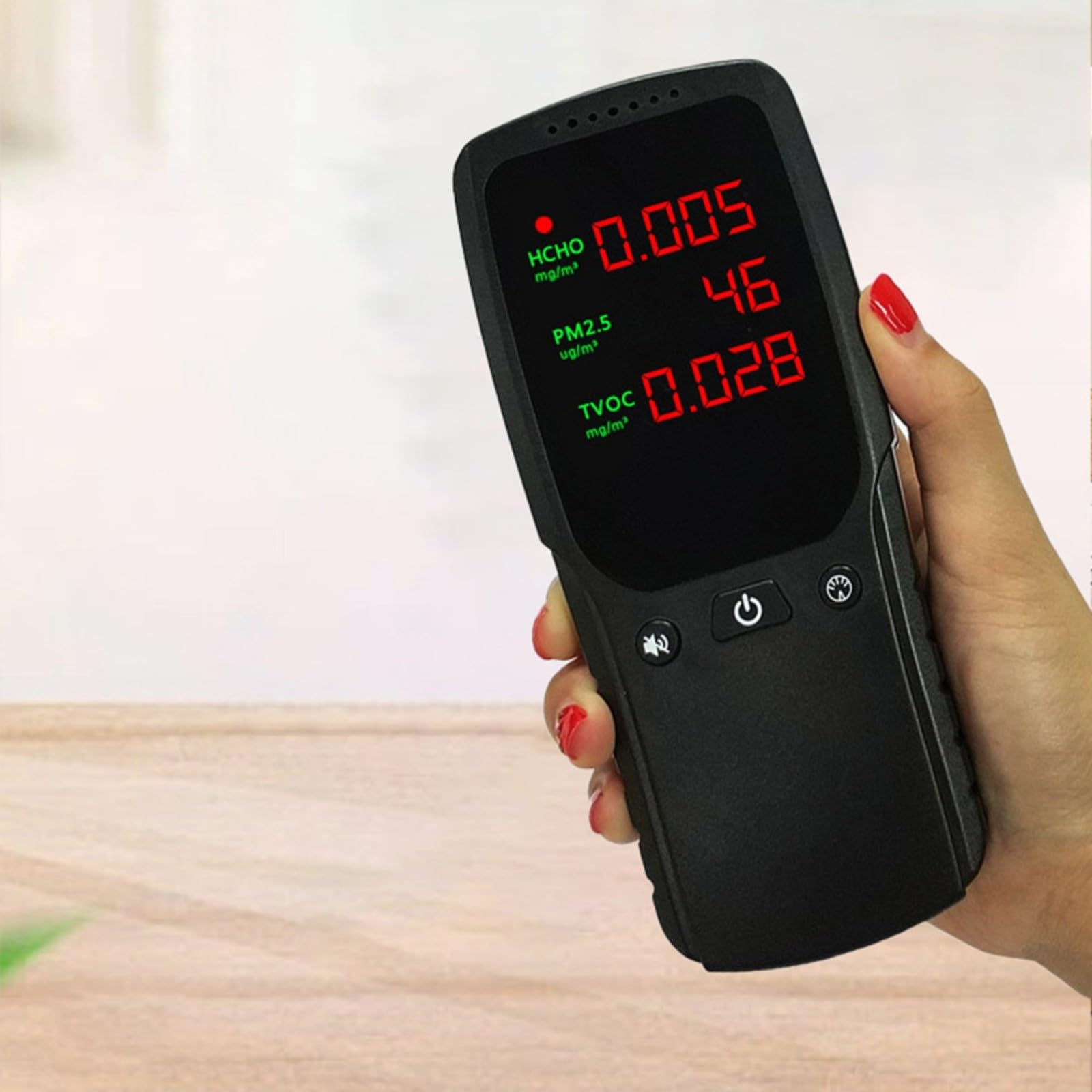 Misuratore di qualità dell'aria ambiente per polveri sottili (PM2,5), formaldeide, HCHO e TVOC, misuratore di gas portatile con sensore di alta qualità e ventilatore per casa e ufficio