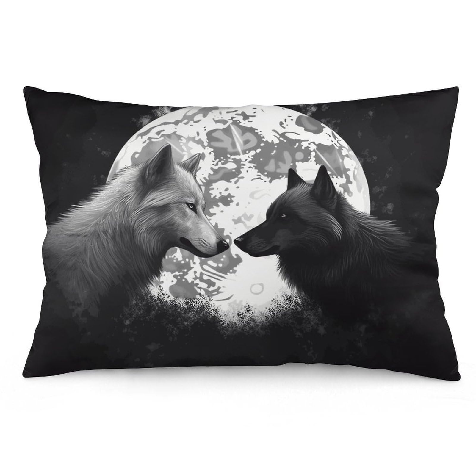 Wolves Love Under The Moon Wild Animal Throw Pillow Covers with Silent Zipper Polyester Pillow Protectors Removable Pillow Cases Soft Pillowcase Cozy Pillow Sham Cushion Cover for Sofa Car Bed 16 "x24