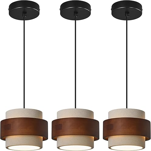 Miniatura 15 de Modern Translucent Stone Pendant Light Fixture,Terrazzo Pendant Lights Kitchen Island with Wood Accent Hanging Light for Dining Room Living Room