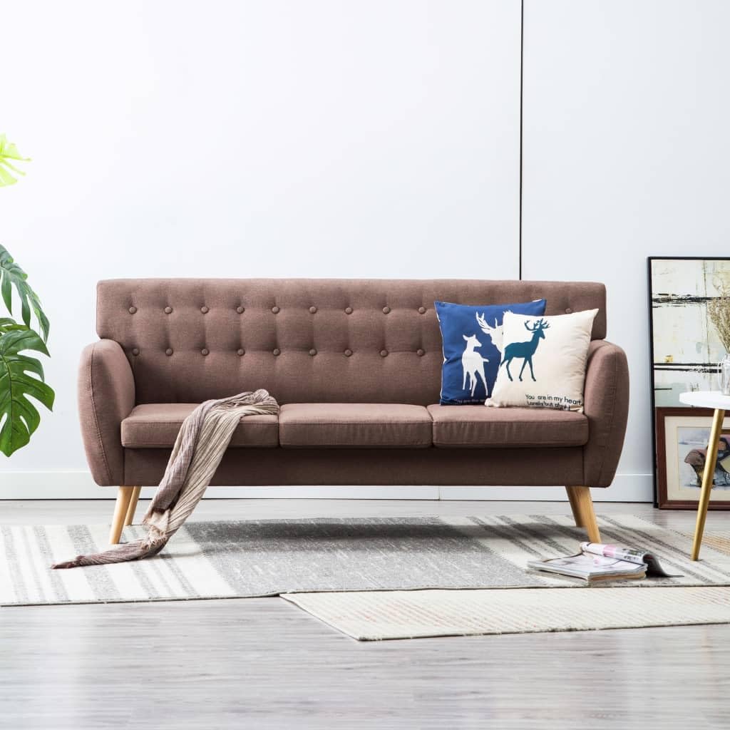 vidaXL 3-osobowa sofa tapicerowana tkaniną, 172x70x82 cm, brązowa