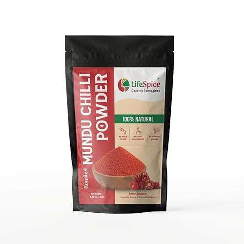 LifeSpice Mundu - Bolsa de chile en polvo, 3.53 oz (tostado), chile rojo picante suave en polvo, con fitoquímicos naturales, en una bolsa fácil de