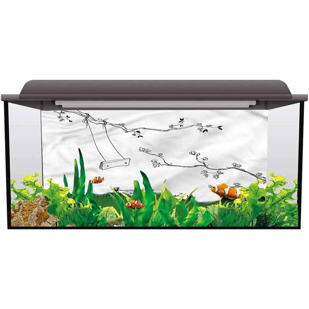 Acquario sfondo albero, ramo con altalena acquario fondale adesivo PVC L24 X H24 pollici