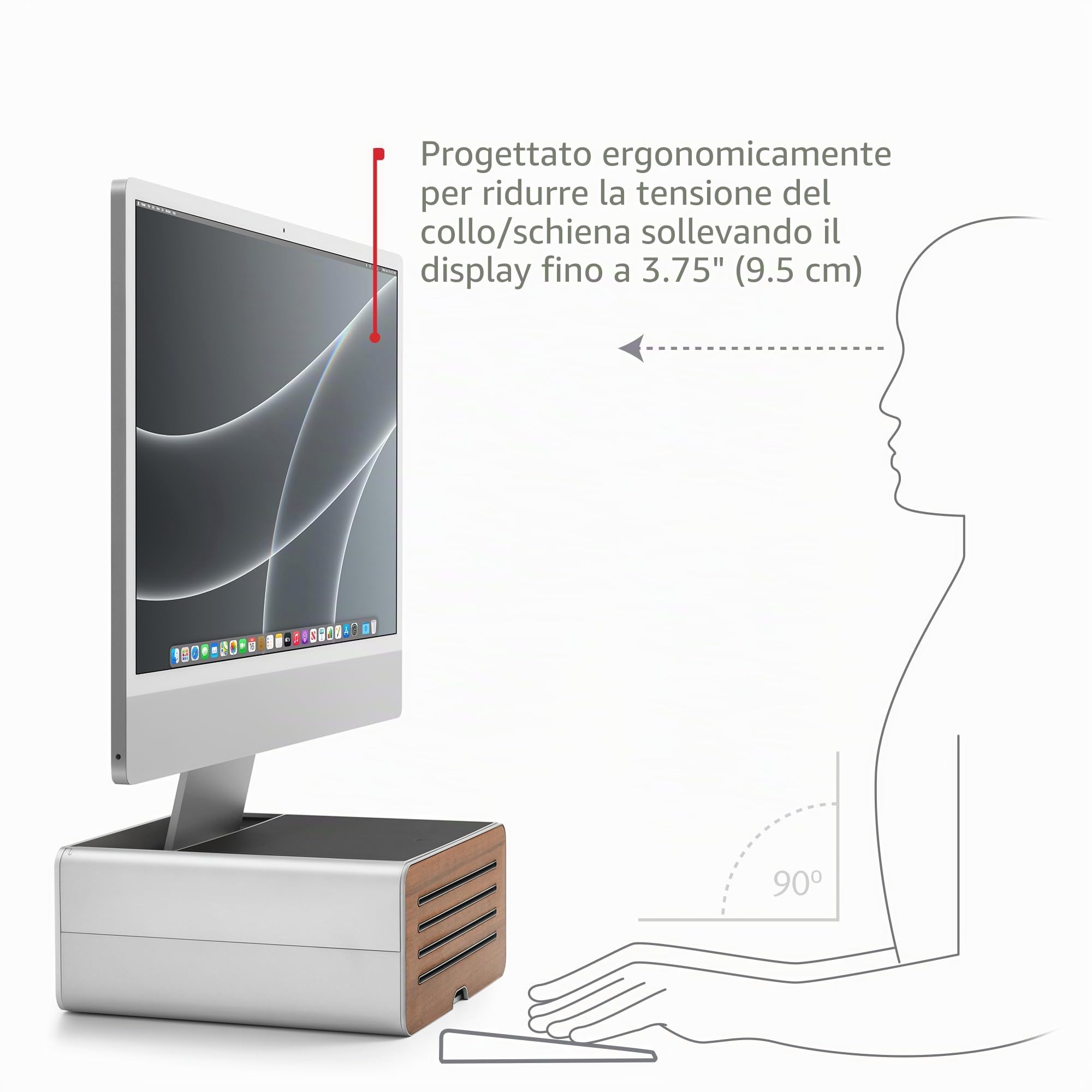 Twelve South HiRise Pro - Supporto regolabile per monitor con contenitore, supporto regolabile per monitor esterni, iMac, PC, Dell, LG, organizer da scrivania, argento