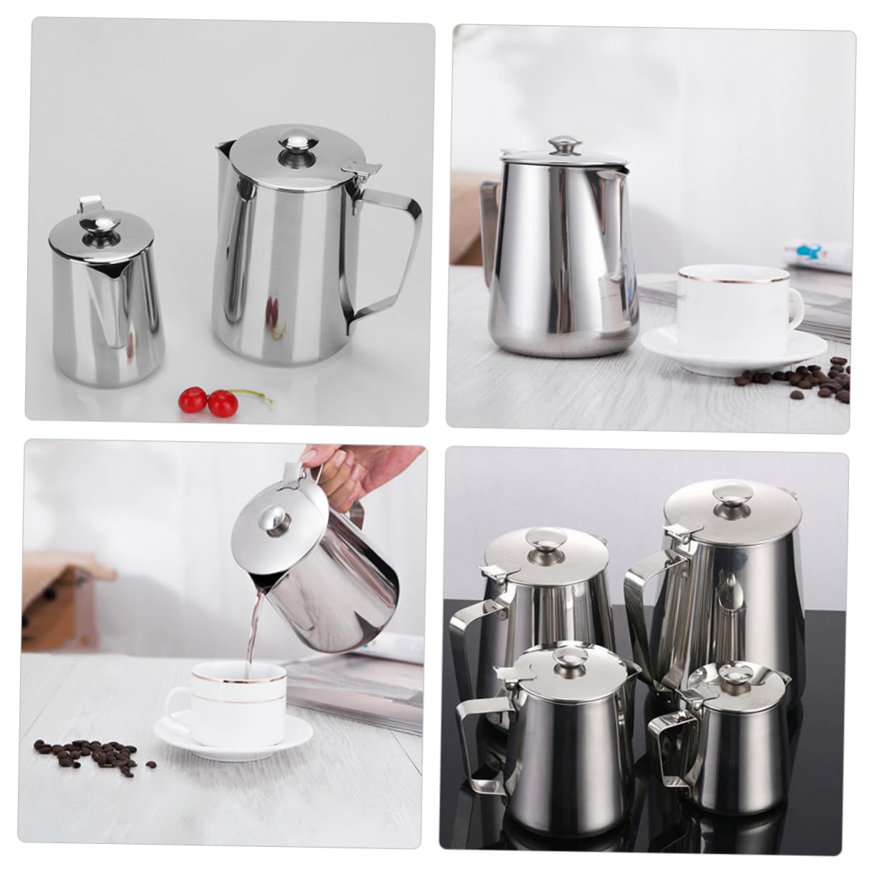 Latte in Acciaio per Montalatte Manuale Caraffa per Latte con Beccuccio Ergonomico per Cappuccino ed Espresso