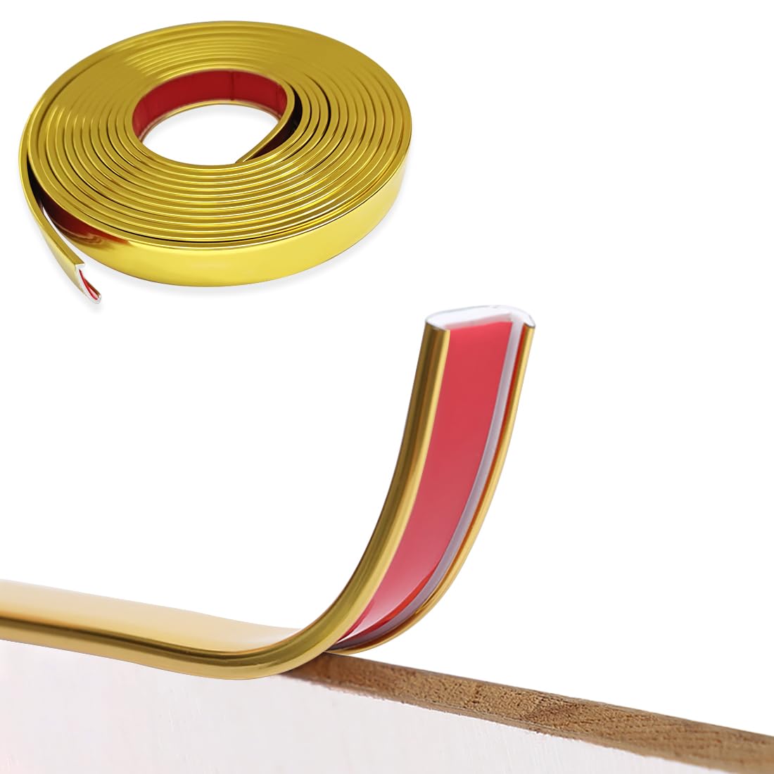 U-Shape Edge Banding, 5M Flexible Peel & Stick Edge Trim, DIY Furniture Restoration (18mm, Gold), Gold-18mm, 18mm×5m