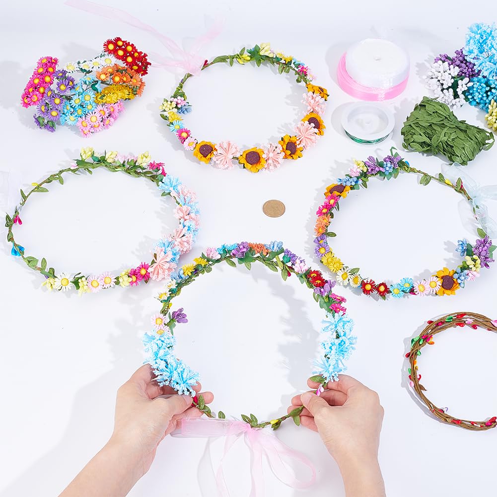 INFUNLY Lot de 20 couronnes de fleurs pour faire votre propre couronne florale, guirlande de marguerites, bandeaux, accessoires pour cheveux faits à la main pour fête d'anniversaire, décoration de