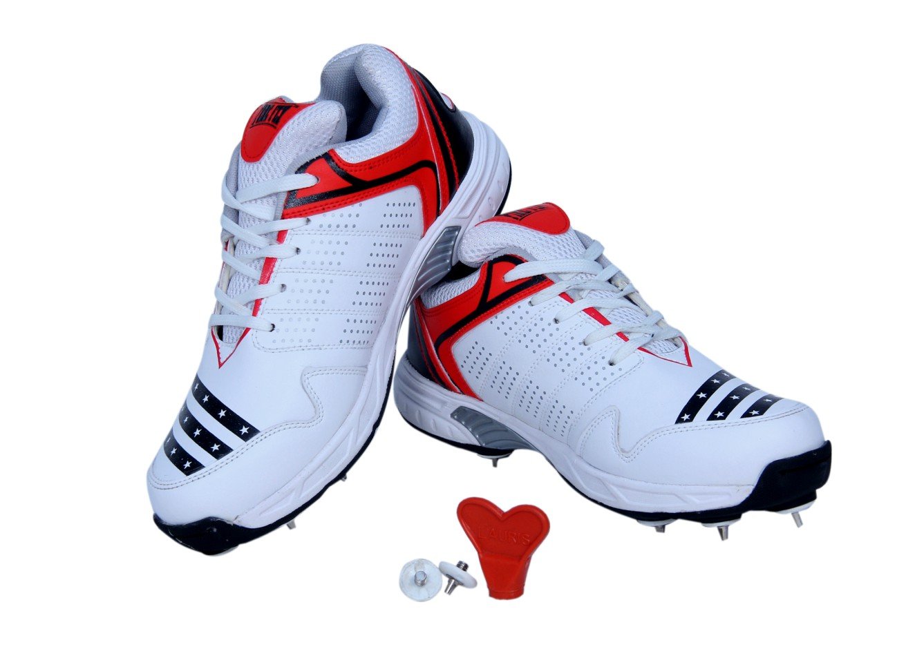 Firefly Men's Howzatt Spikes Cricket Shoes White P.U Material Made with Stainless Spikes Set and Key (5)-image-20