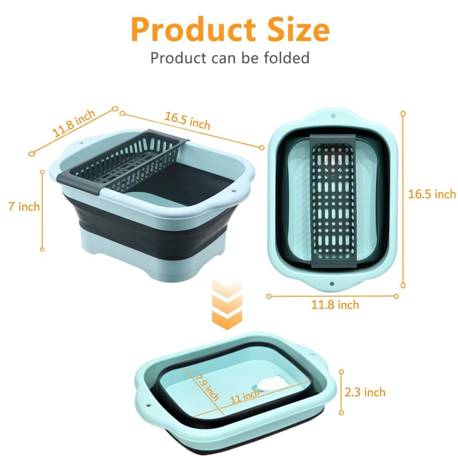 2025 Collapsible Dish Basin With Drain Plug Space Saving Outdoor Multiuse Fold Up Sink Tub Dishpan Portable Kitchen Storage Tray For Vegetable Washing Camping Plastic Tub Beverage Tubs (Green)