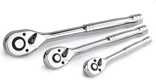 C&T Juego de llaves de trinquete de liberación rápida de 3 piezas, juego de trinquete de accionamiento, 14", 38", 12" 72-diente, acero de aleación,