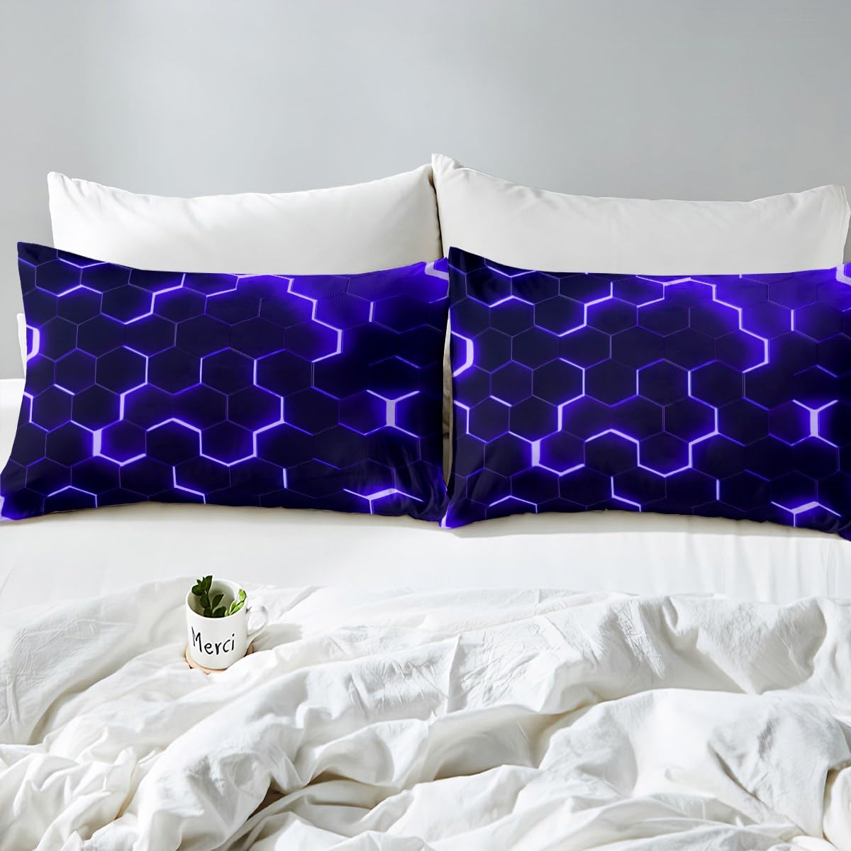 Homewish Kids Geometric Double Duvet Cover Set for Boys Navy Blue Black Honeycomb Bedding Set for Teen Young Man Reversible Black Duvet Cover - Image 4