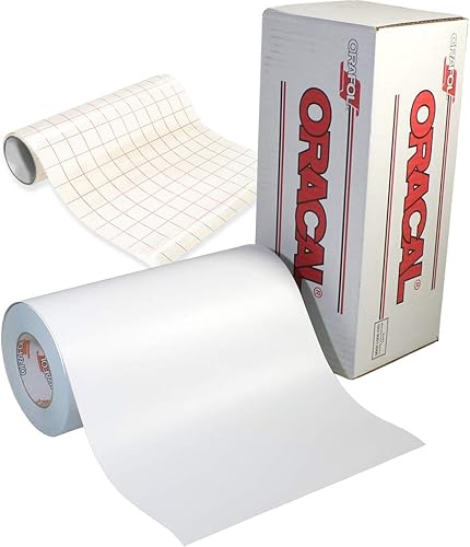 ORACAL 651 Rollo de vinilo adhesivo blanco mate de 12 pulgadas para Cameo, Cricut y Silueta incluyendo rollo de papel de transferencia transparente