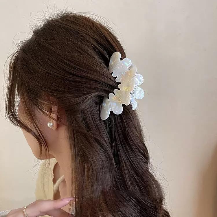 2PCS Hair Claw Flower hair clip Large Flower Hair Claw Clips for Thick Hair, Non Slip Strong Hold for Women Girls(White/coffee color) - Image 3