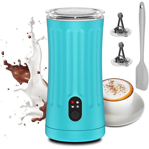 Ovetedot Milk Frother, Upgraded 4-in-1 Milk Frother and Steamer, Hot and Cold Foam Maker and Milk Warmer with Temperature Control & Auto Shut-Off, Frother for Coffee, Latte, Cappuccino, Matcha(Blue)