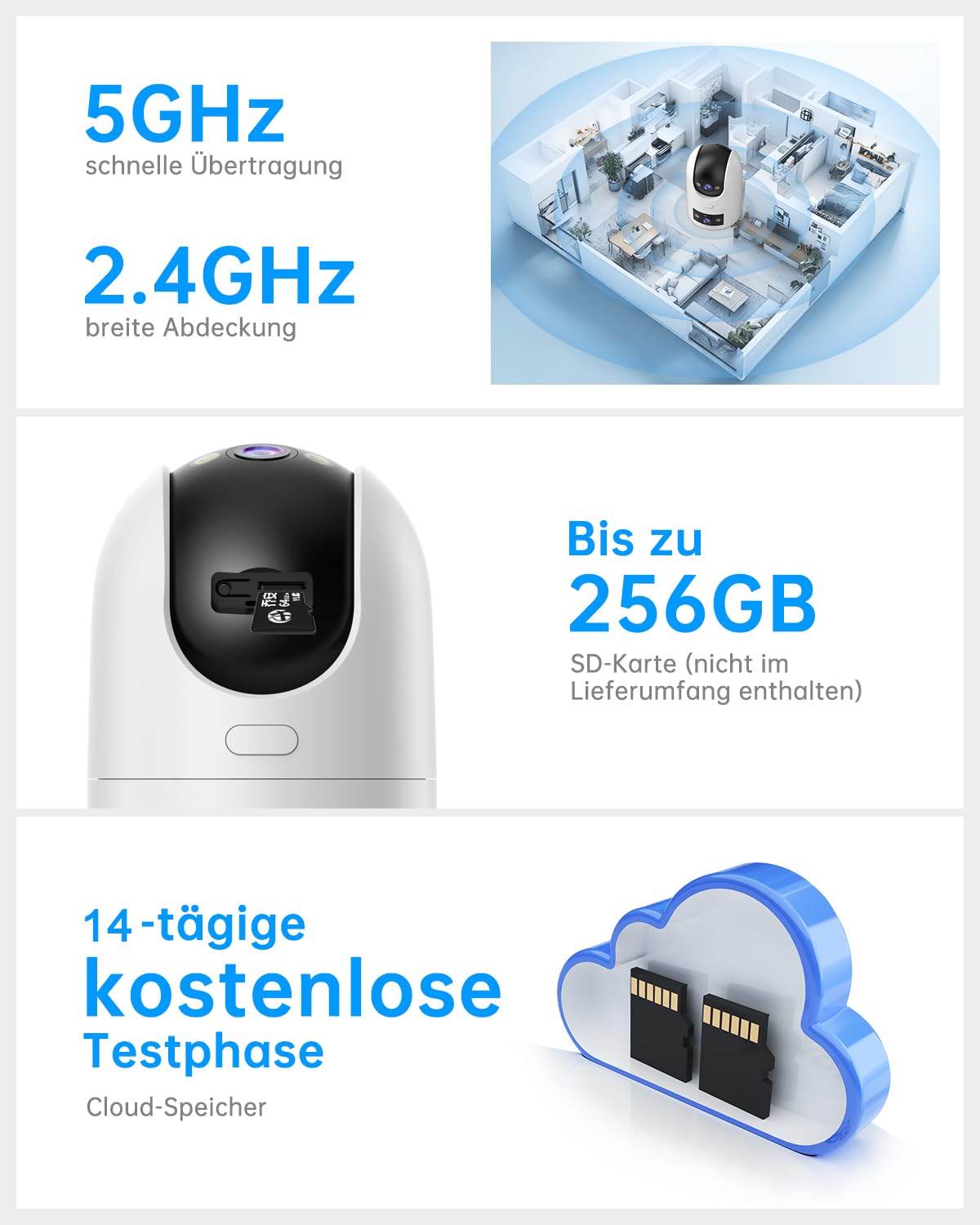 JOOAN Cámara de vigilancia exterior 5G WiFi cámara FHD 2K/3MP 5G/2.4G WiFi para almacenamiento SD y cloud 360° Cámara para perros con aplicación de 2 vías de audio, cámara de vigilancia exterior
