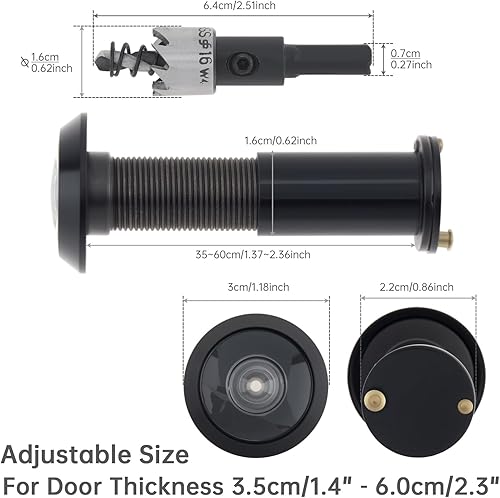 Miniatura 2 de HOJLKLD Mirilla para el visor de puerta, agujero de latón macizo de 220 grados para puerta delantera con broca de 0.63 pulgadas para puertas de 1-12