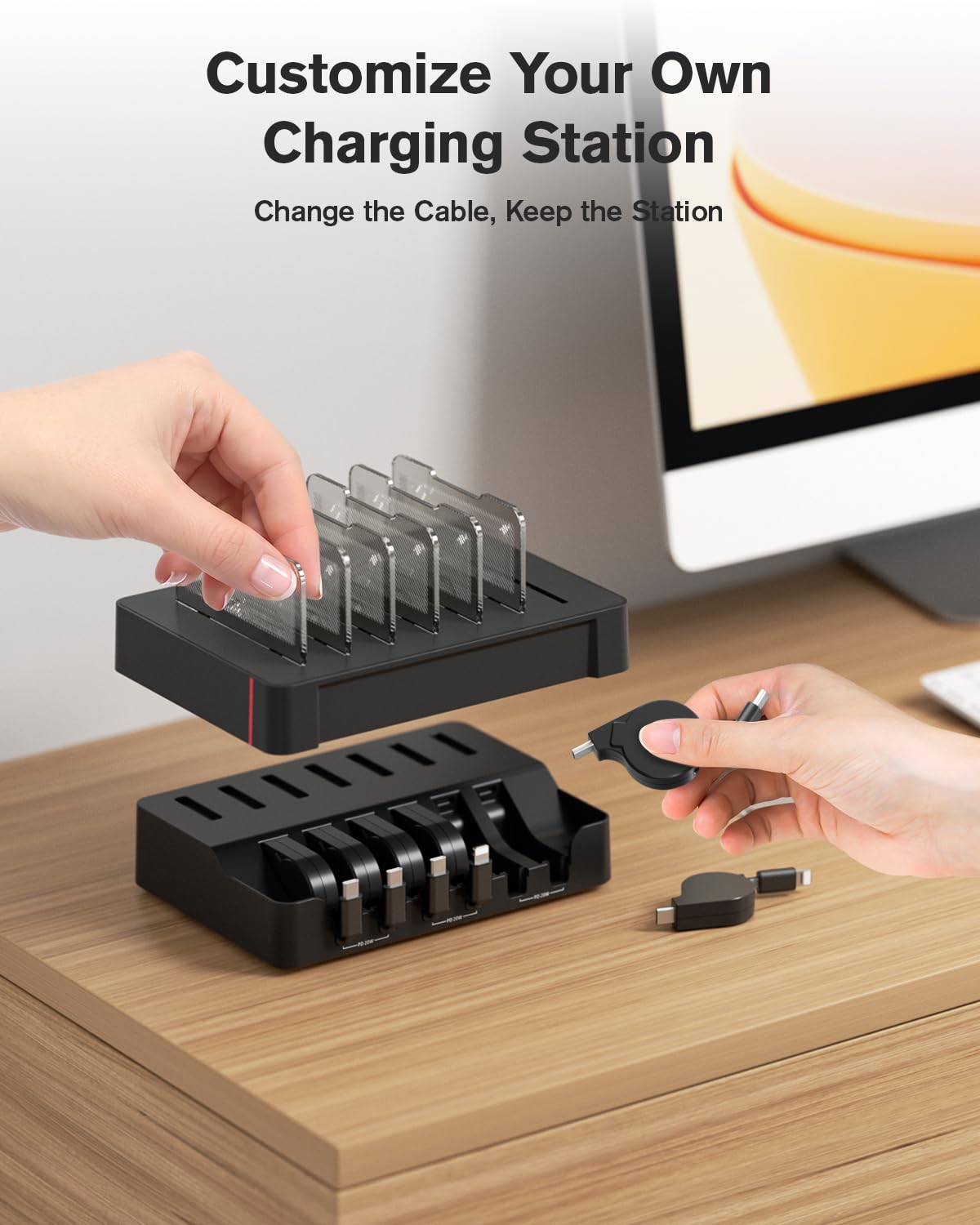 SOOPII Retractable USB C to Mirco Cable Dedicated for HomeHub H1/H1 Pro Charging Station,18W Charging Cable, Tangle-Free Premium Silicone Cable for lPhone,Galaxy,Tablets, Laptop,2-Pack,35cm,Black image 5