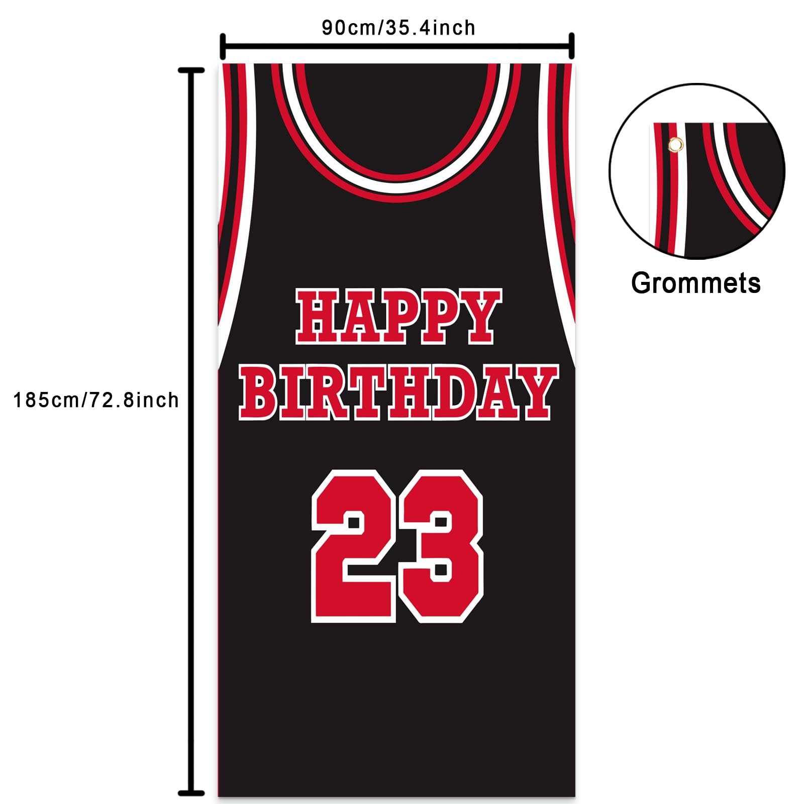Happy Birthday 23 Banner Backdrop Black and Red Basketball Star Player Sports Theme Decor for Man Boy 1st 23rd Birthday Party Supplies Baby Shower Man Cave Decorations Photo Booth Props Favors