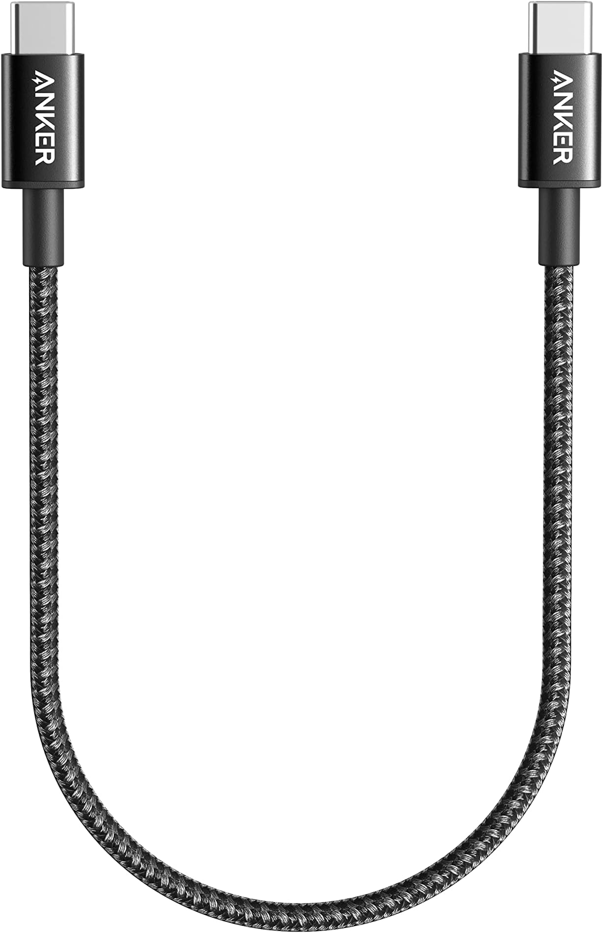 Anker New Nylon USB-C to USB-C Cable (1 ft, 60W), USB 2.0 Type C Charging Cable for MacBook Pro 2020, iPad Pro 2020, iPad Air 4, Samsung Galaxy S21, Nintendo Switch, Pixel, LG, and More (Black, 1ft)