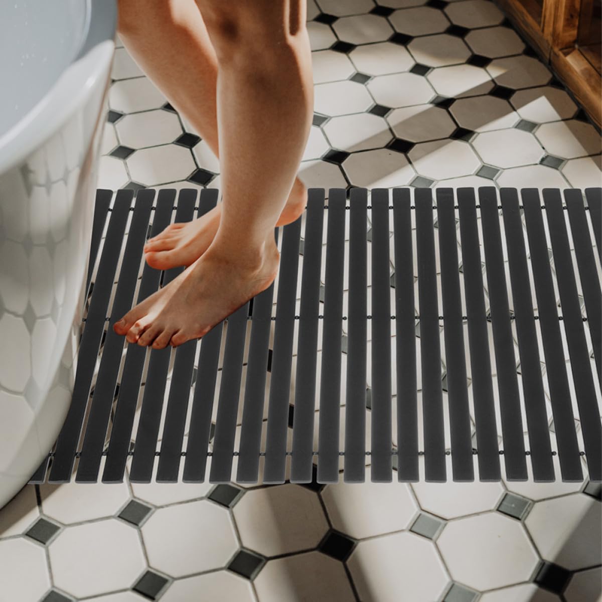 Holibanna Tappetino Antiscivolo in Bambù 50X70 CM, Cuscino Resistente per Pavimento Bagno e Doccia, per Uso Domestico e Hotel