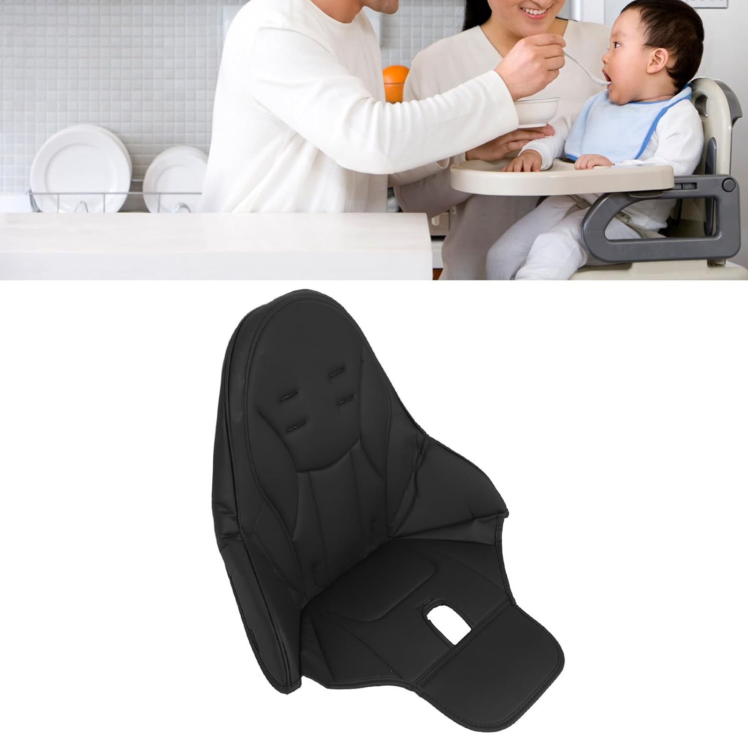 High Chair Pad Soft Comfortable PU Leather Cushion, Water Baby Dining Chair Cover Replacement, Detachable High Chair Insert with Composite Sponge for Toddlers (Black)