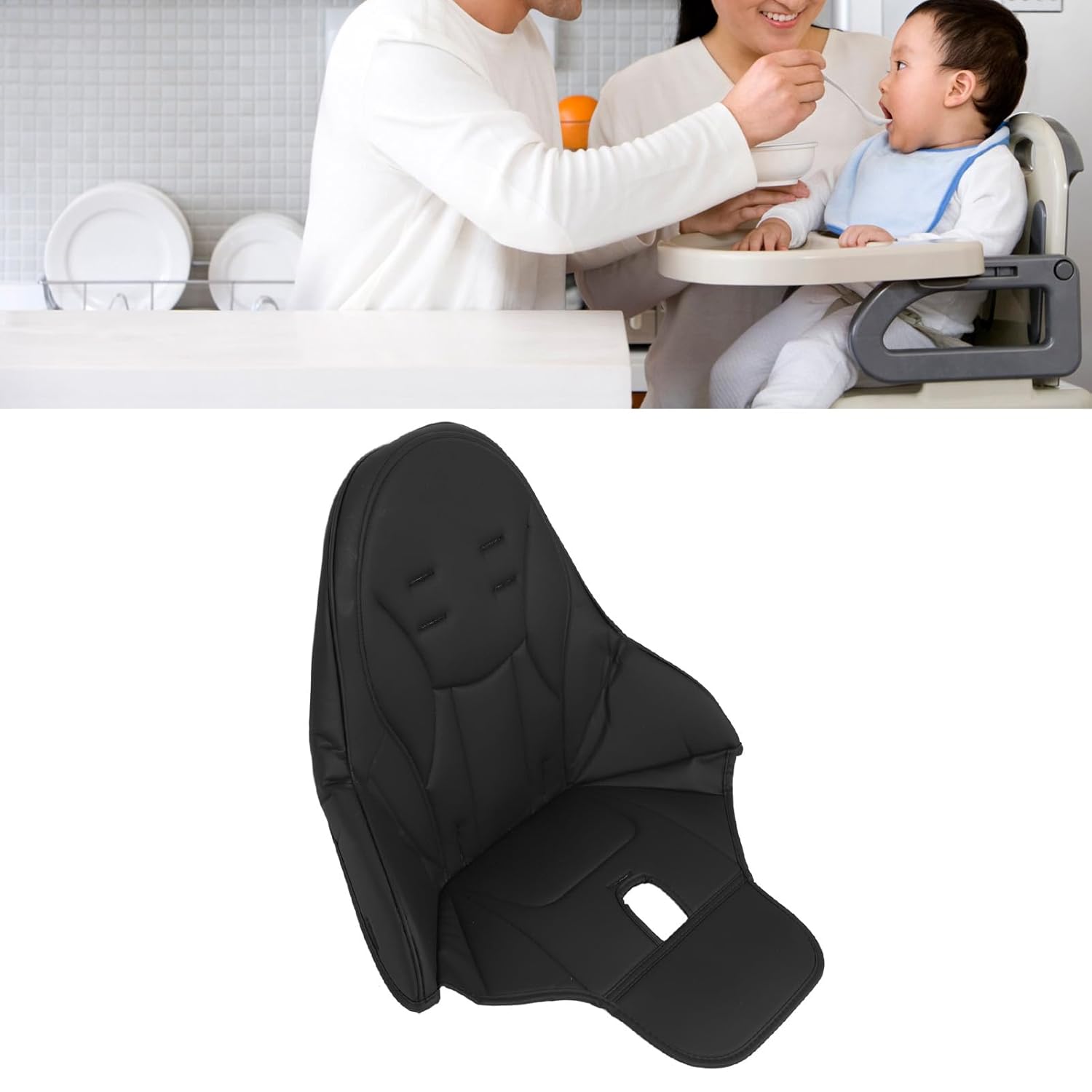 Water PU Leather Baby High Chair Pad, Comfortable Cushion Detachable Liner Mat for Kitchen Dining Chair, for Chairs, Floors (Black)
