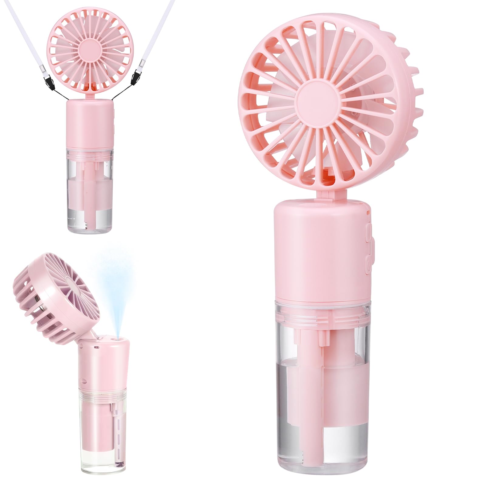 JIZZU Tragbarer Handventilator mit Wassernebel, 4000mAh Mini Ventilator USB, Wasserventilator mit 4 Geschwindigkeiten, Batteriebetriebener kleiner Ventilator für Büro, Reise und Camping
