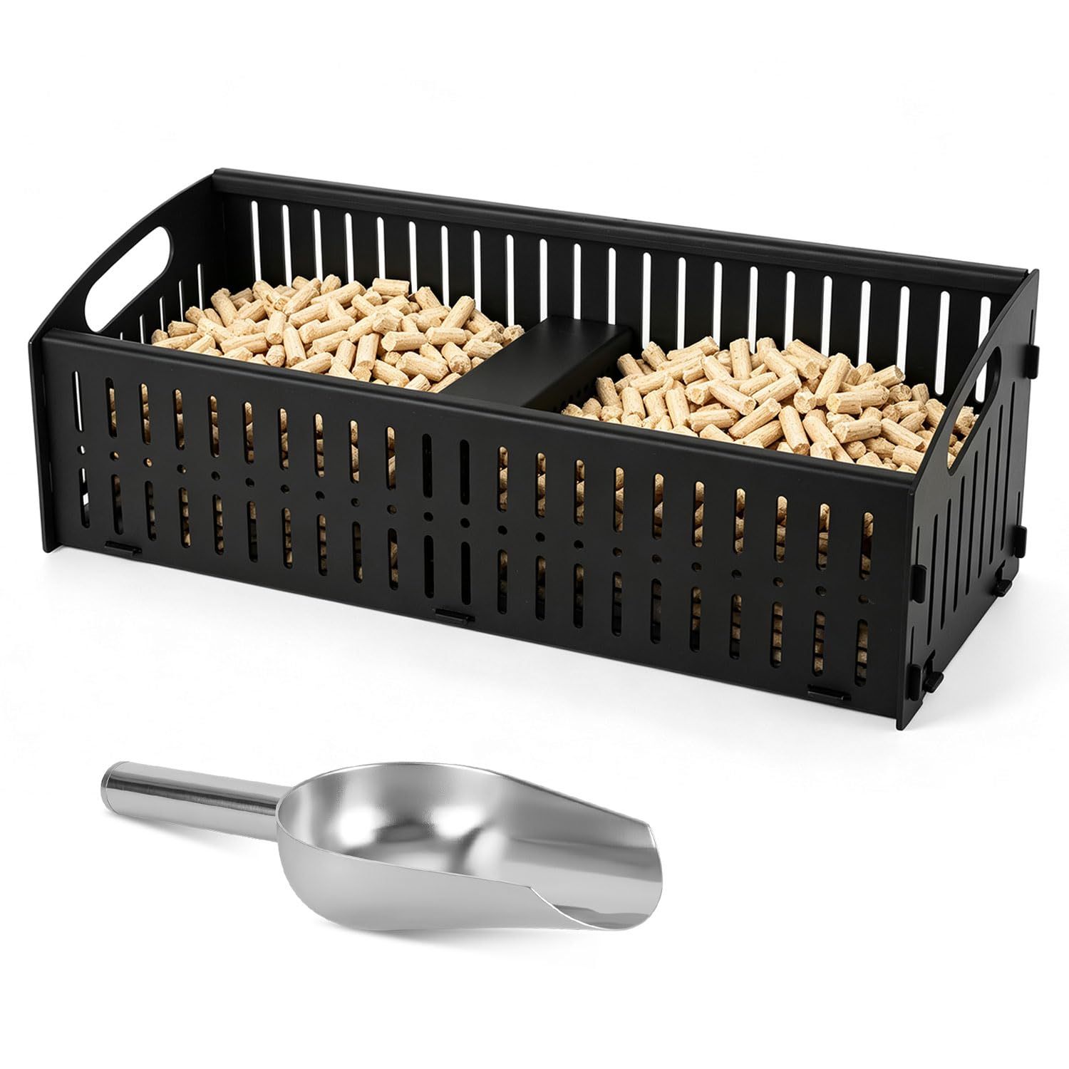 Cestino per pellet, 48 x 20 x 17 cm, ferro da 3 mm, per camino e