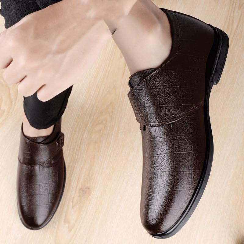 Monk Dress Shoes for Men Office Uniform Classic Slip-on Calfskin Leather Prom Wedding Non Slip Rubber Sole Low Top Casual Pointed Toe2