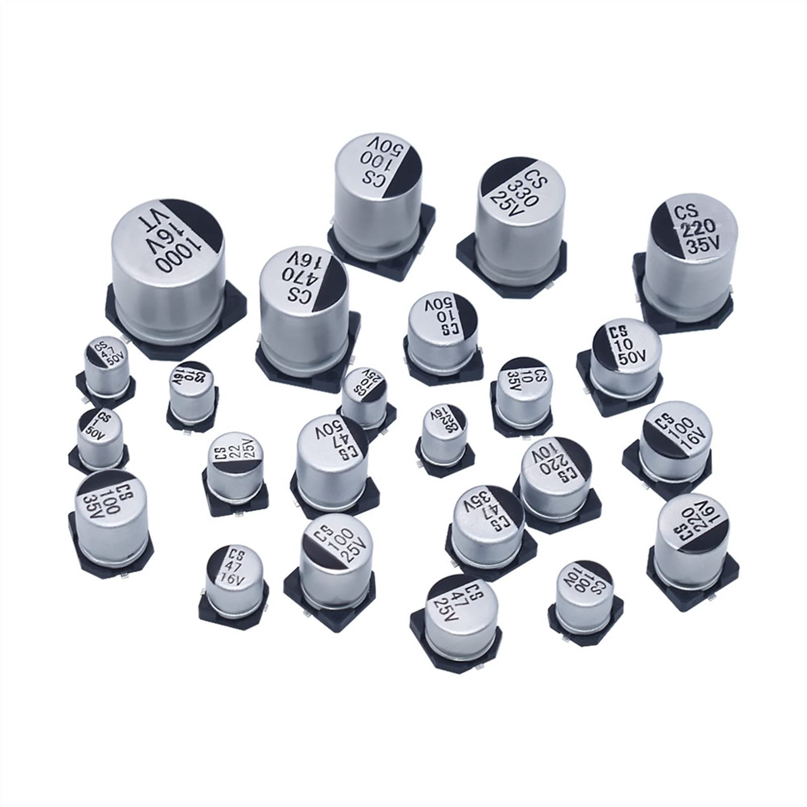 Condensadores 1UF~1000UF 6.3V-50V 400Pcs 24Value SMD Kit de surtido de condensadores electrolíticos de aluminio + caja