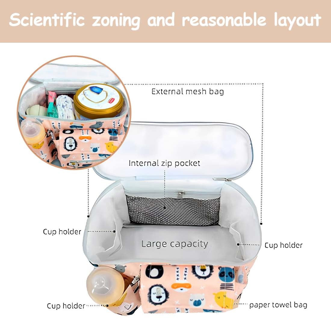 Bolsa universal para cochecito de bebé - Bolsa de gran capacidad para cochecito y carrito de bebé, bolso multifuncional para cambiar pañales - Práctico bolso para cochecito.