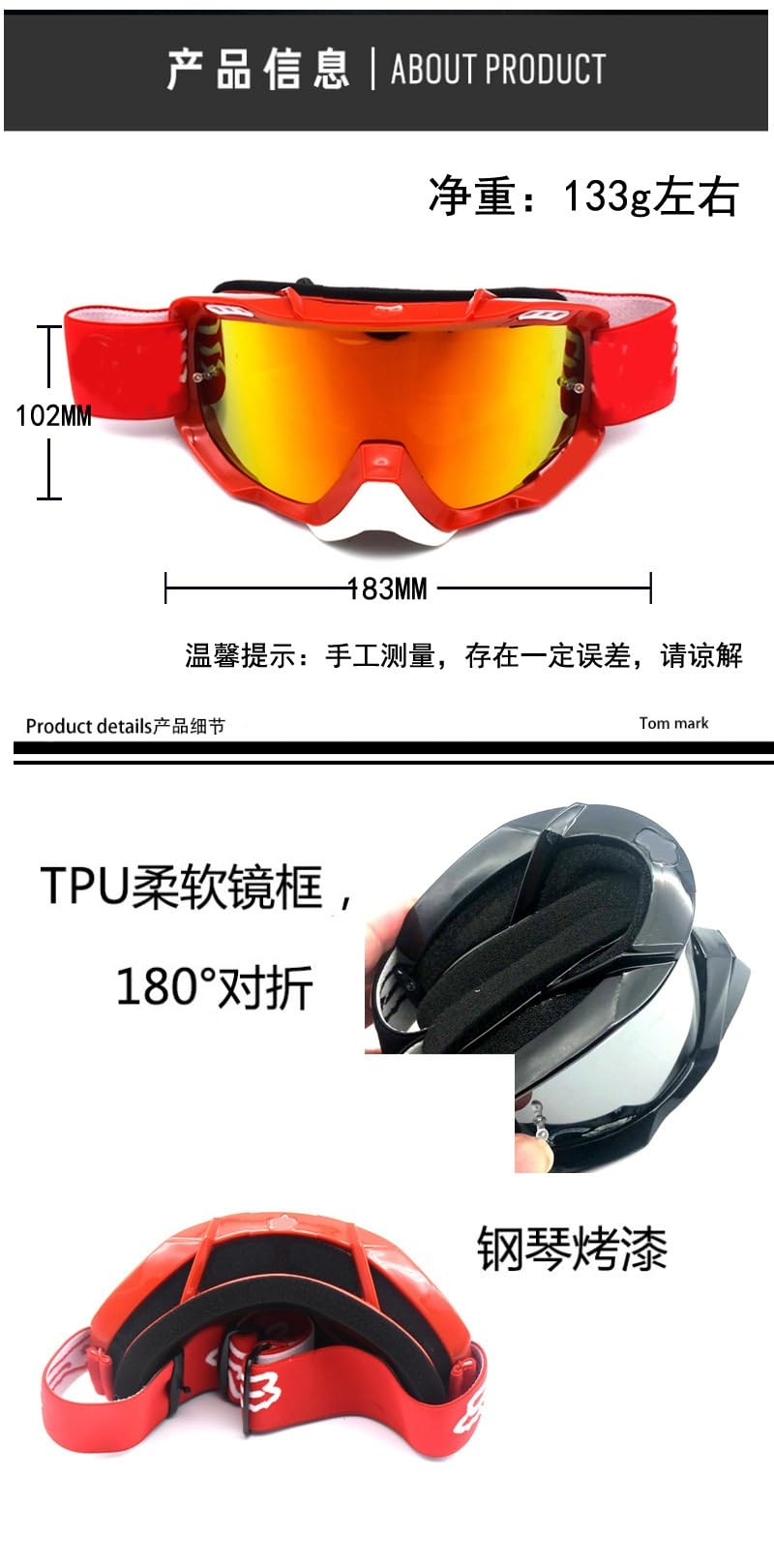 Occhiali da Cross ，Occhiali Motocross Occhiali da Sole for Moto da Donna Occhiali da Fondo for Esterni Striscia Antiscivolo for Sci di Fondo