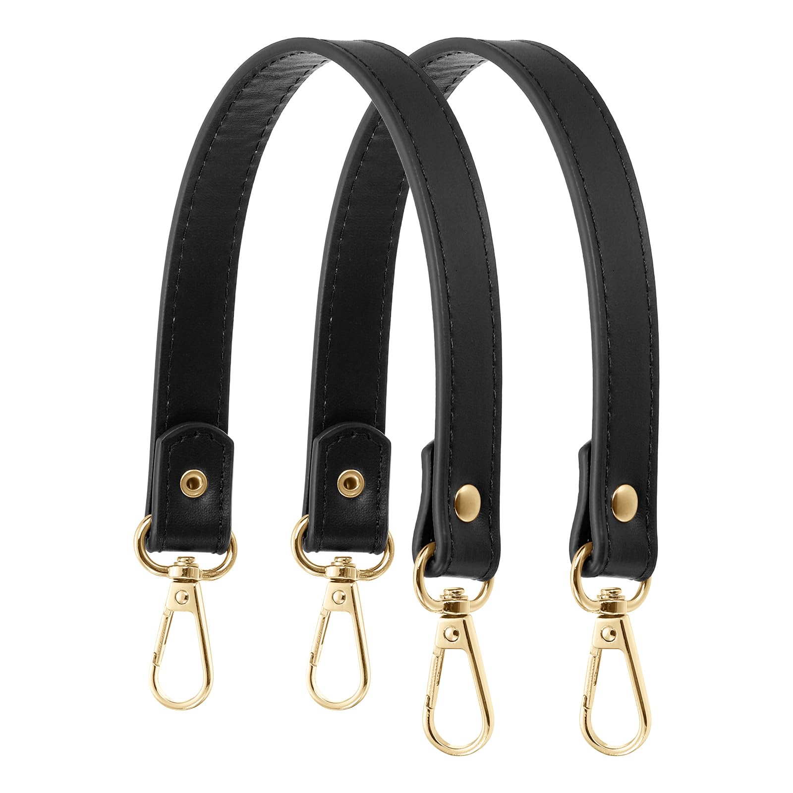 YELARXI Leather Purse Strap Replacement PU Short Bag Handles with Silver Lobster Buckles, 13 Inch Length Fit for Handbags Shoulder Bag Accessories - Rectangle (2 Pack, Black)