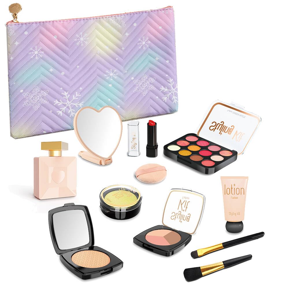 Pretend Makeup Kit for Girls, 12 Pcs Kids Cosmetic Pretend Play Beauty Make Up Set, Not R…