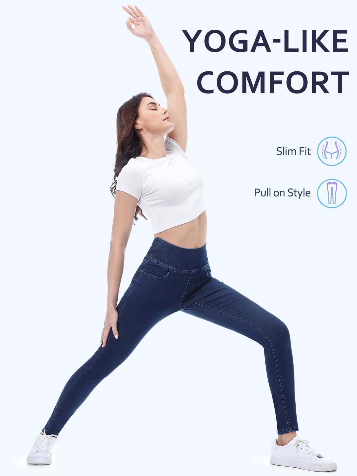 Jean Skinny Femme Taille Elastique,Jeggings Taille Haute avec 4 Poches Extensible Mode Slim Pantalon Stretch Crayon Pantalon