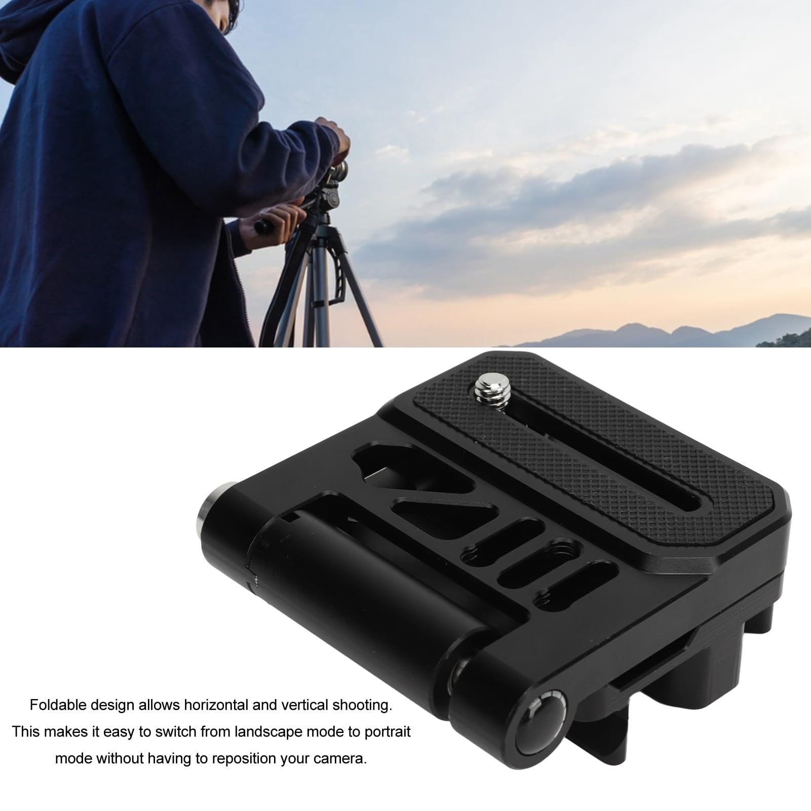 Piastra a L con rilascio rapido, supporto verticale per fotocamera con fori per viti da 1/4" e 3/8", piastra treppiede con testa sferica pieghevole in lega di alluminio, adatta per