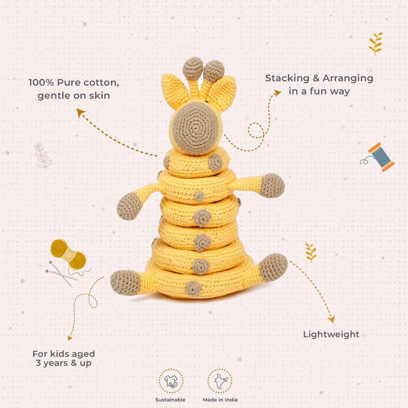 Image of LITTLE GINNIE Giraffe Crochet Toy for Kids, Ring Stacker Toys for Babies | Learning Montessori Toys for 6+ Months