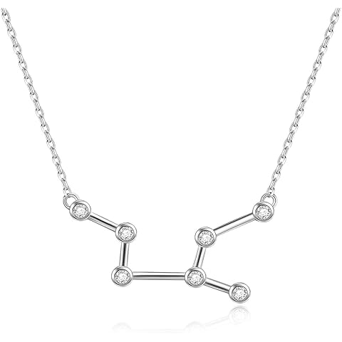 AOBOCO Sterling Silver Zodiac Necklace Embellished with Crystals from Austria, 12 Constellation Horoscope Astrology Necklace, Anniversary Birthday Jewelry Gifts for Women