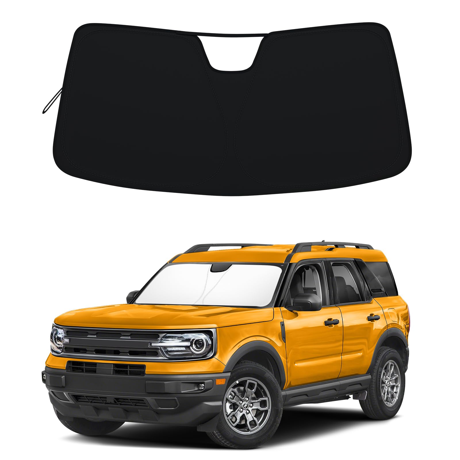 Windshield Sun Shade for 2021-2025 Ford Bronco Sport| Fully Covered Foldable Front Window Sun Visor| 310T Polyester| UV Heat Insulation Protection| Outdoor Camping (Not for Bronco Model)