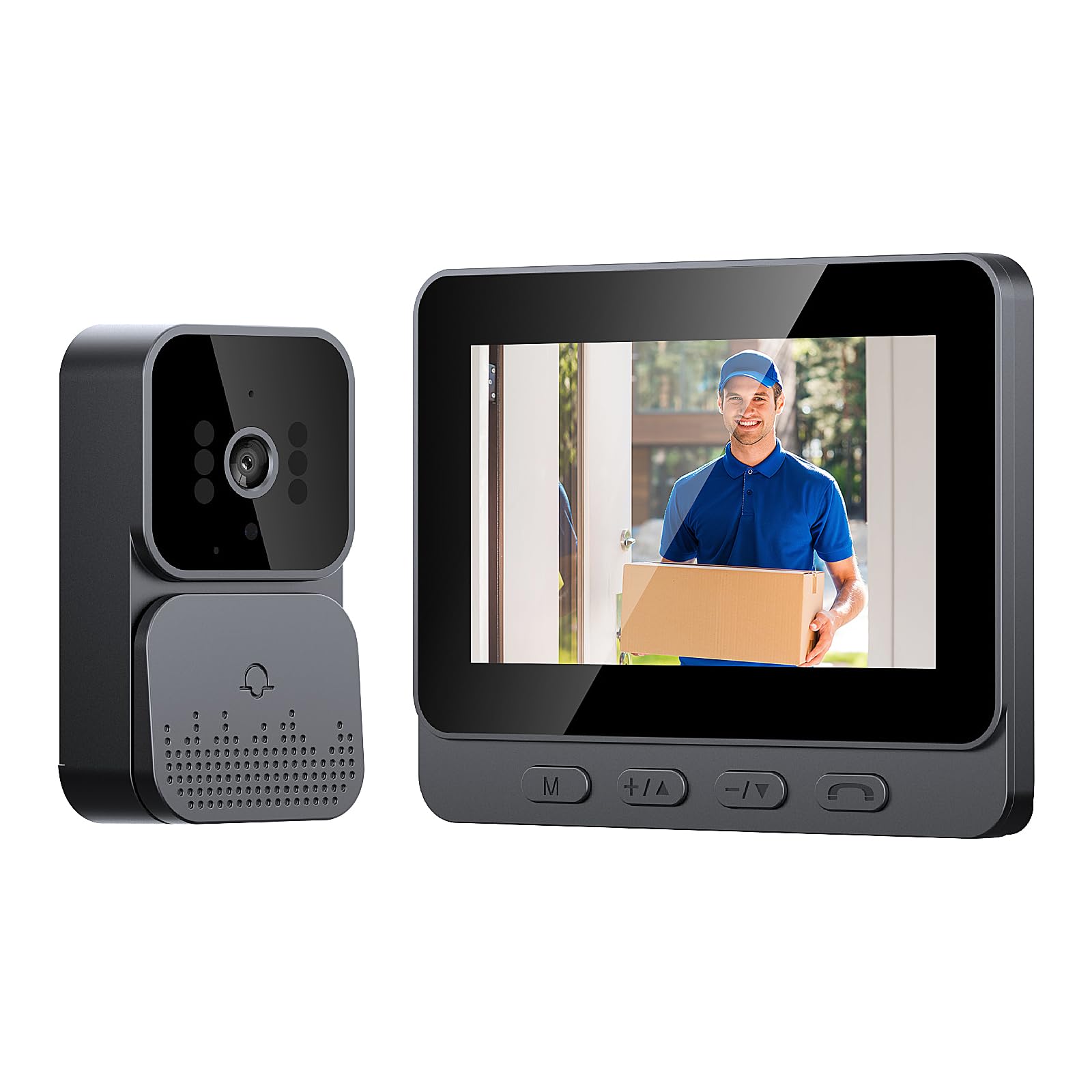 Sonnette sans Fil avec Caméra HD Visionavec écran lPS De 4.3 Pas de WiFi Requis, Visiophone sans Fil Interphone Video sans FilNocturne Infrarouge Sonnette (Noir)