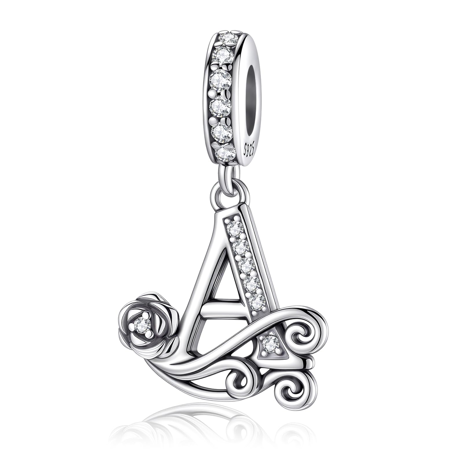 HappySar Alfabet Charms Charms wisiorek dla kobiet srebro wysokiej próby 925 róża litera koralik na zawieszki do bransoletek kompatybilny z europejskimi bransoletkami Pandora