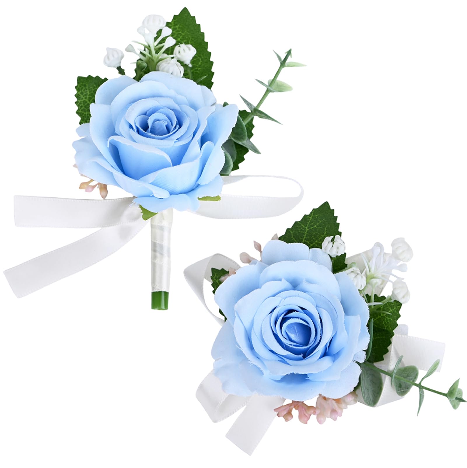 Vkkperp White Rose Corsage & Boutonniere Set - 2 Pcs, Silk Flowers With Elastic Wristband & Pin, For Weddings & Prom