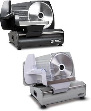 Valley Sportsman 7.5" Electric Meat Slicer, with Stainless Steel Blade, 180 W, Adjustable Thickness for Home Use, Easy to Clean, Cuts Meat, Bread, Cheese and Deli, Black & Sliver