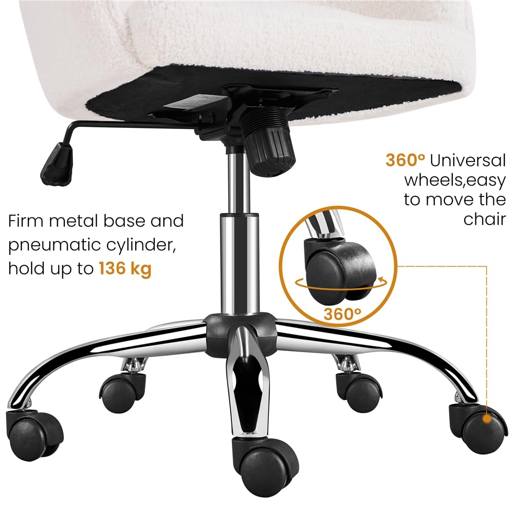 Yaheetech Silla Oficina de Bouclé con Ruedas Giratoria de 360° Blacnco
