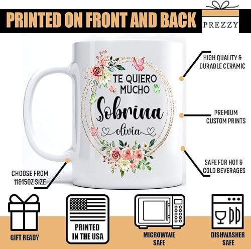Miniatura 2 de PREZZY Te Quiero Mucho Sobrina - Taza de café personalizada en español, Feliz Día de la Madre, regalos para mujeres, mamá, abuela, taza de café,