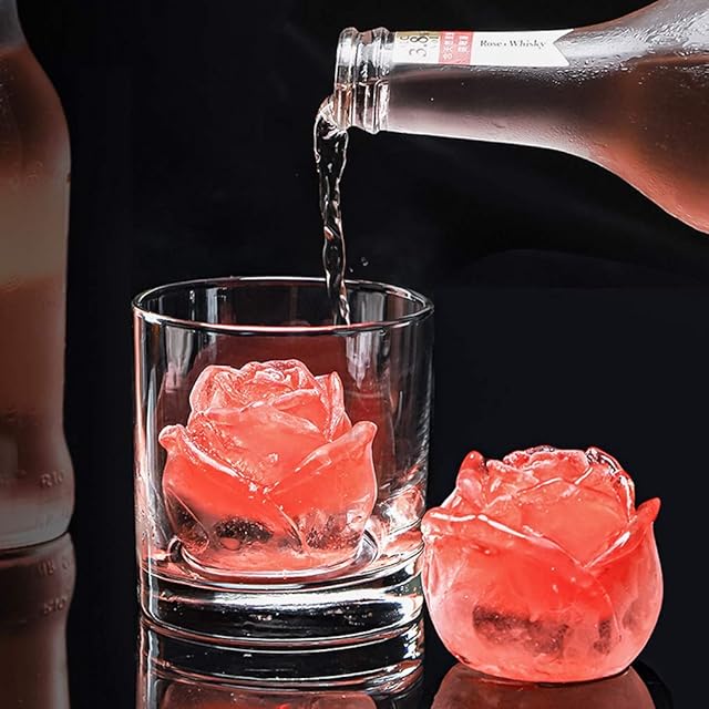 Ice Cube TraySilicone Ice Cube Trays4 Cavity Rose Flower Shape Ice Cube Moulds with LidBPA Free Moulds Best for Water, Whiskey, Cocktail and Other DrinkBlack