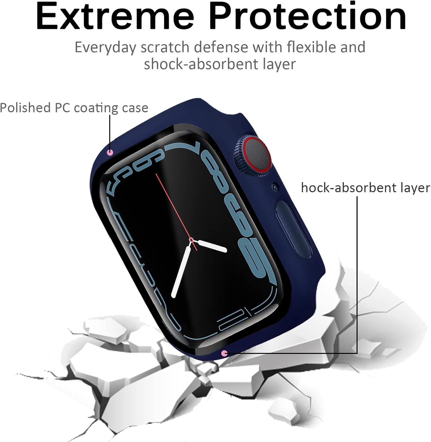 Miimall Compatible for Apple Watch 44mm Case Se 2022 Shell with Screen Protector Anti-Scratch Shockproof Hard PC and Tempered Glass Film Bumper Case for Apple Watch Series 6 Series 5 Series 4 SE(Blue)