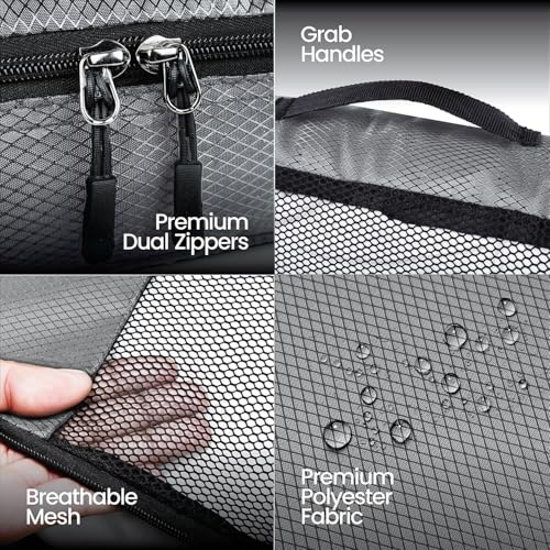 Image of FATMUG Packing Cubes Travel Pouch Bag Organiser Set of 8 (2x Large-Medium-Small and Slim) - Grey, Fabric