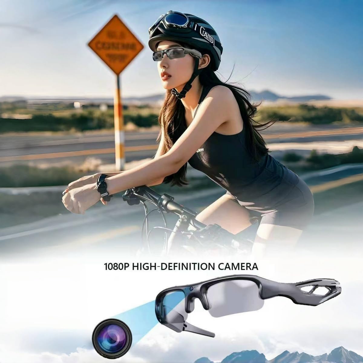 COCBTKQ Smart Bike Glasses Camera HD 1080P WiFi Sports Glasses with Camera Video Glasses Video for Men/Woman with 32G TF Card