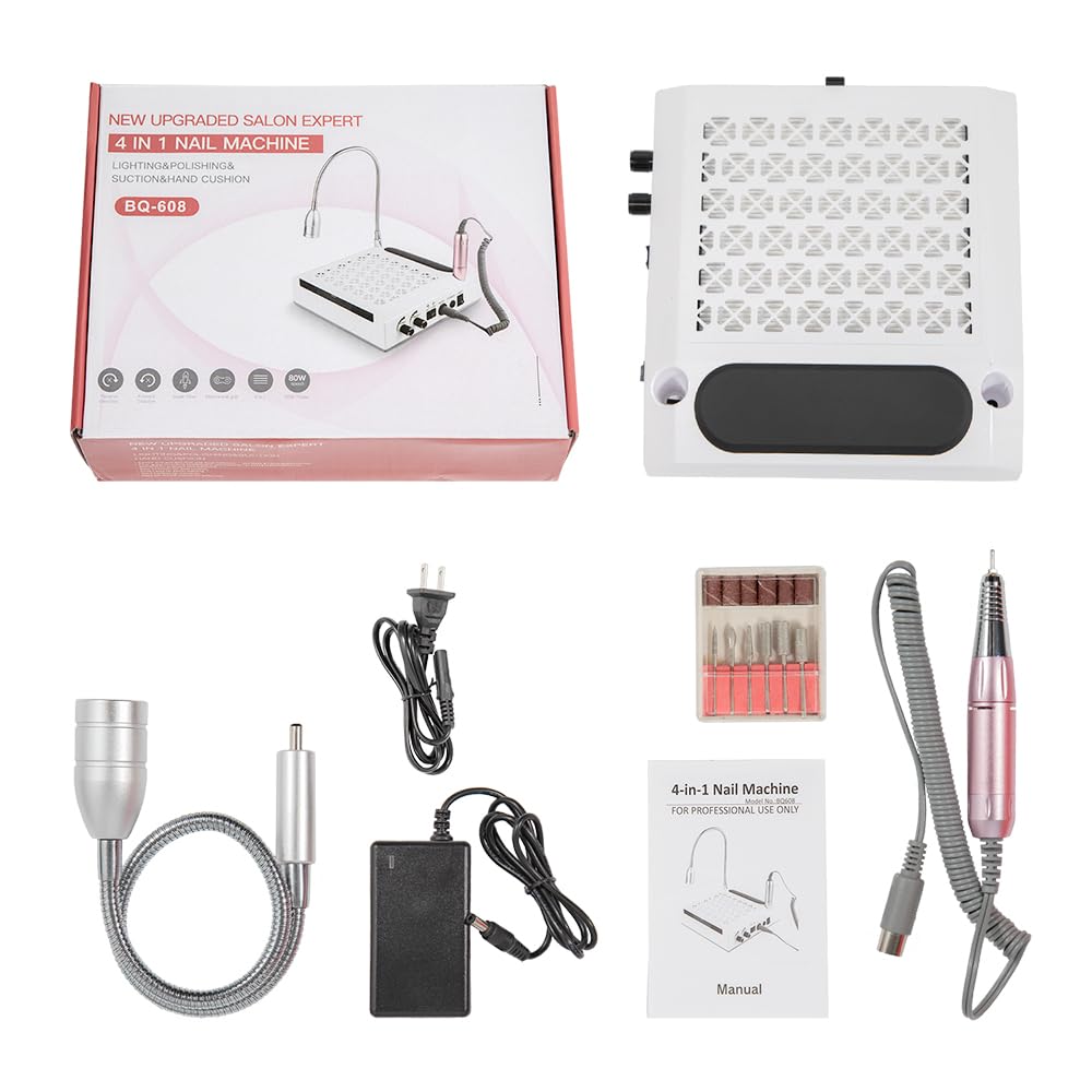 Macchina per unghie 4 in 1, macchina per unghie professionale con lampada LED luce e 0-30000 RPM trapano per unghie, salone di chiodo aspirazione polvere manicure fresa